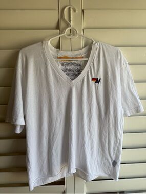 Aviator Nation sz L v neck white top boyfriend fit